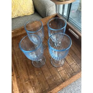 Set of 4-Vintage Martha Stewart Blue Glass Iced Tea Glasses/Water Goblets EUC